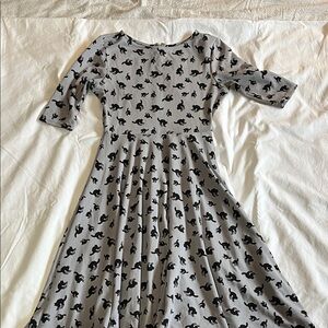 ModCloth Unique Vintage Gray Dress with Black Cat Design